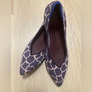 Rothy's Navy and Pink Animal Print Point I Flats Size 11
